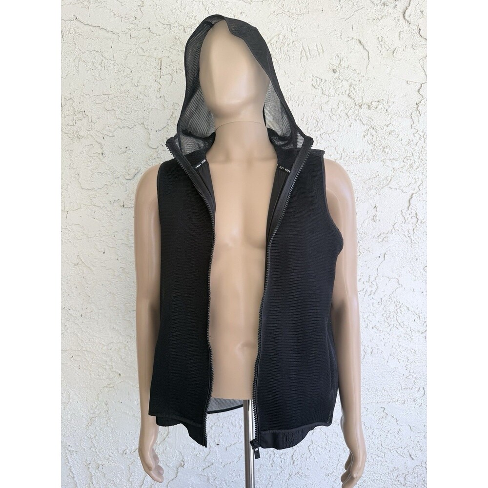 DKNY Sport Mens Vintage Black Net Hoodie Vest Jacket Athletic Logo Size M